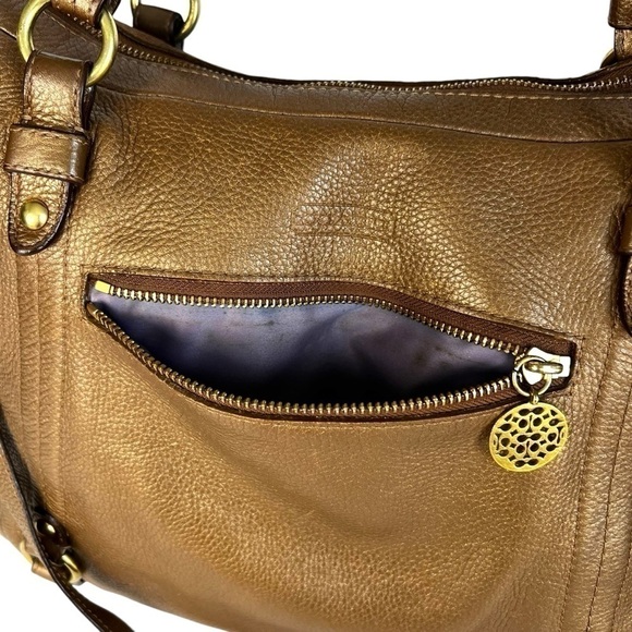 Coach Alexandra Convertible Bag Purse Pebbled Leather Hobo Satchel Gold Metallic - Picture 4 of 13